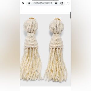 Oscar de la Renta Ivory Beaded Tassel Drop Earrings